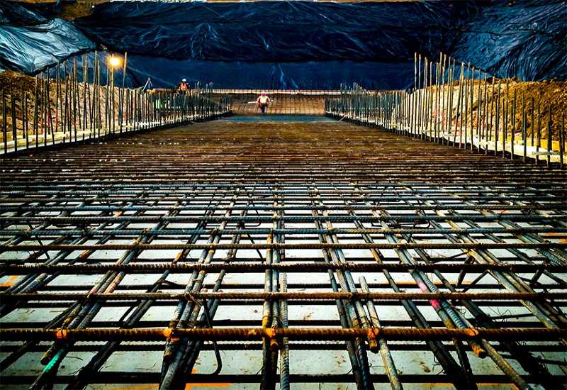 Steel concrete work in night time