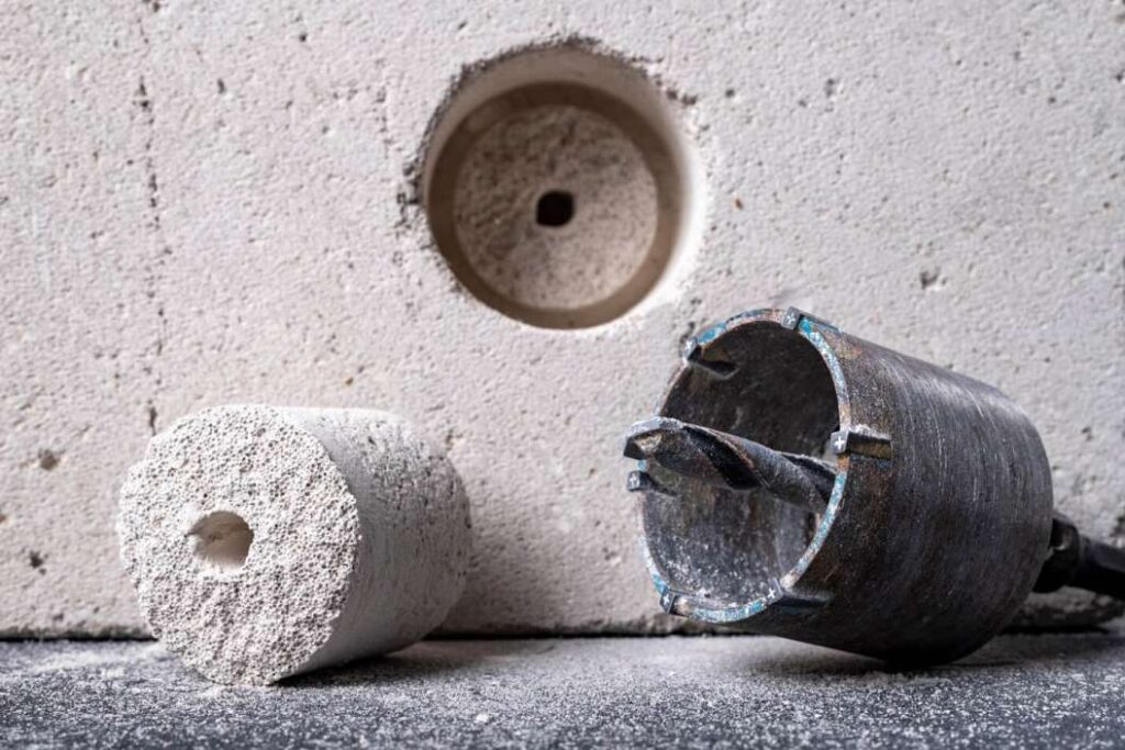 Ashton Sawing and Drilling performing precise core drilling in concrete wall